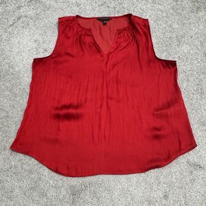 Banana Republic Satin Blouse Tank Top Womens Medium Autumn Orange Split Neck